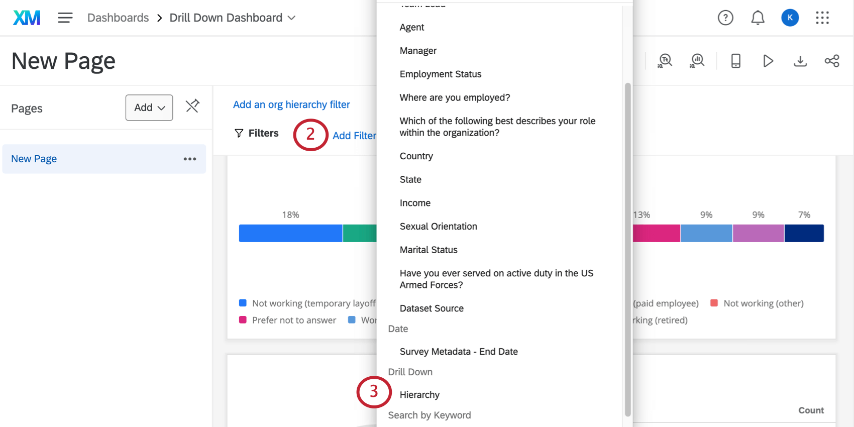 Ouvrir un filtre pour sélectionner des options
