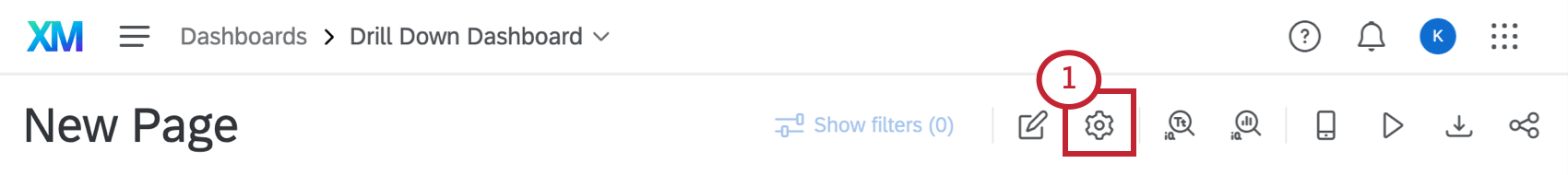 gear icon at the top-right of a dashboard