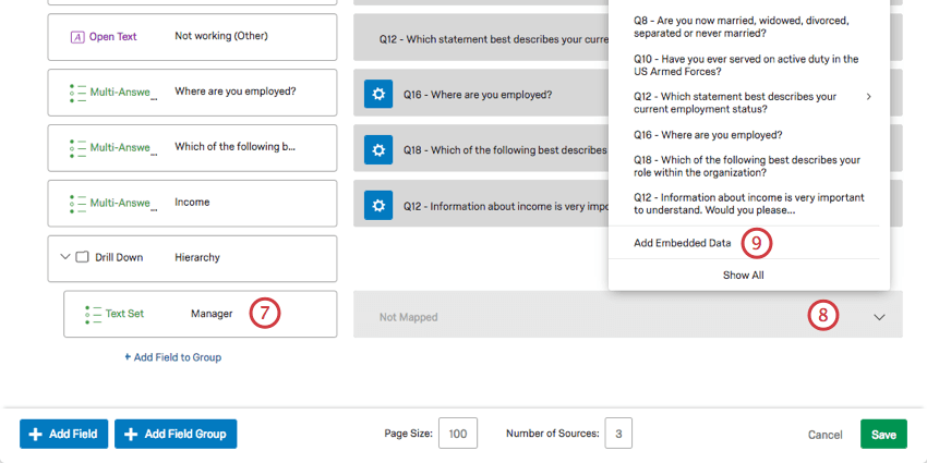 ダッシュボードのデータがドリルダウンされ、その下にマッピングされていないフィールドがインデントされました。