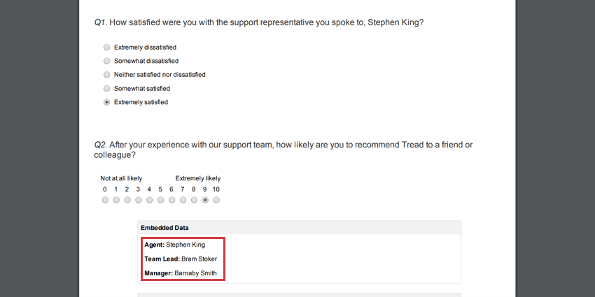 Question sur le NPS et le CSAT à propos de Stephen. Au bas de lécran se trouvent les champs de lagent, du manager et du chef déquipe