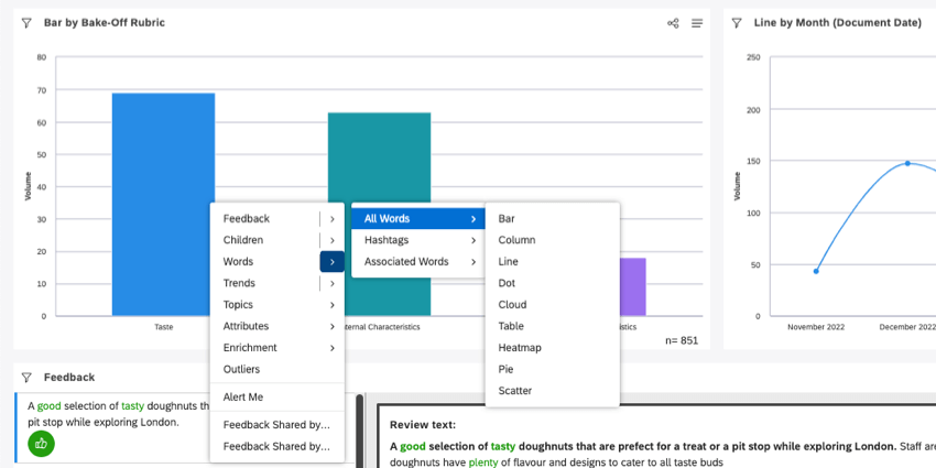 Menu di perforazione su un grafico a barre
