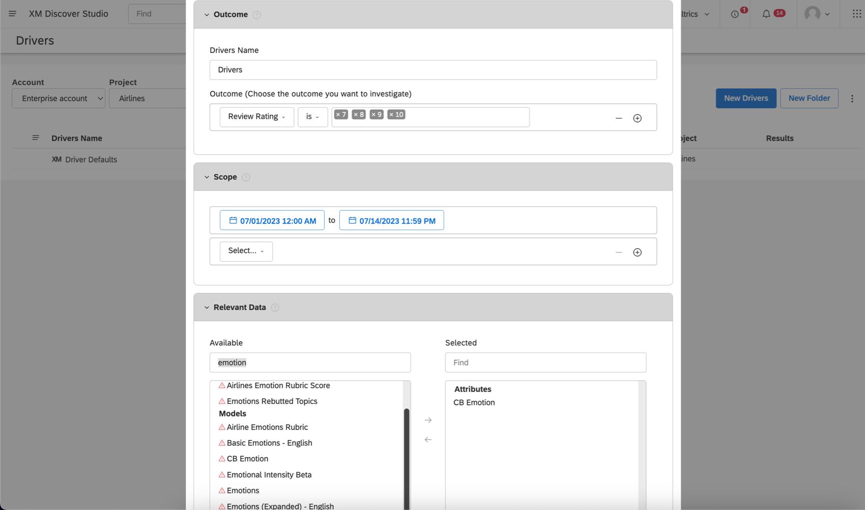 Finestra in cui un driver è configurato come descritto di seguito