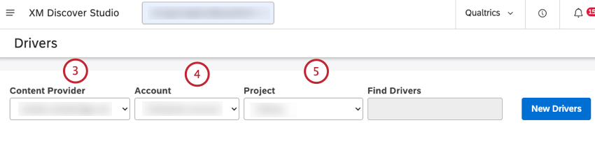 Seleccione proveedor de contenido, cuenta y proyecto