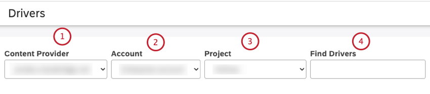 Wählen Sie den Content-Provider, das Benutzerkonto und das Projekt aus, und suchen Sie anhand des Namens nach Treibern.