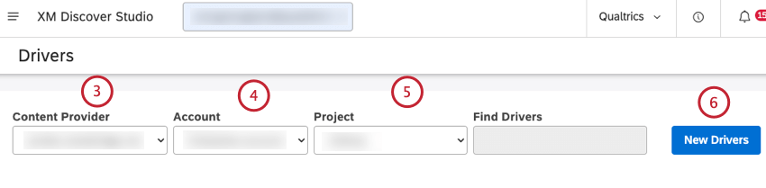 Wählen Sie den Content-Provider, Benutzerkonto und das Projekt aus, und klicken Sie auf Neue Treiber.
