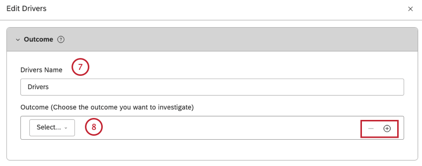 Im Fenster Treiber bearbeiten können Sie das Ergebnis, den Umfang und die relevanten Daten für Ihre Investigation definieren. Geben Sie im Feld Name der Treiber einen Namen für die Investigation ein.