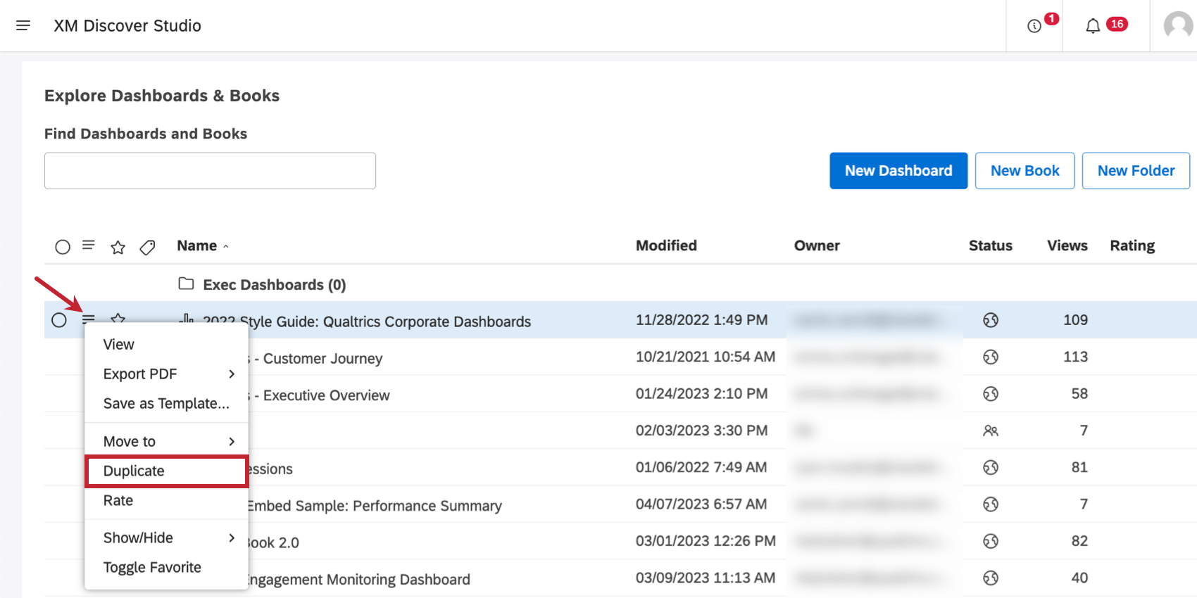 duplizieren unter dem 3-zeiligen Menü