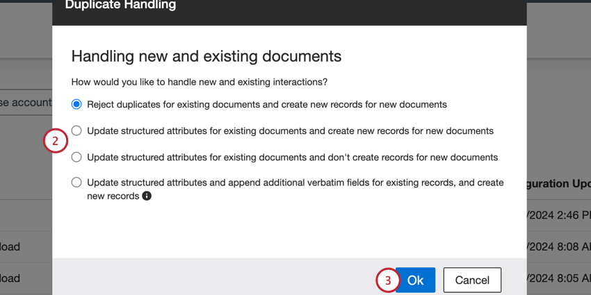 scegliere come gestire i documenti duplicati e fare clic su OK