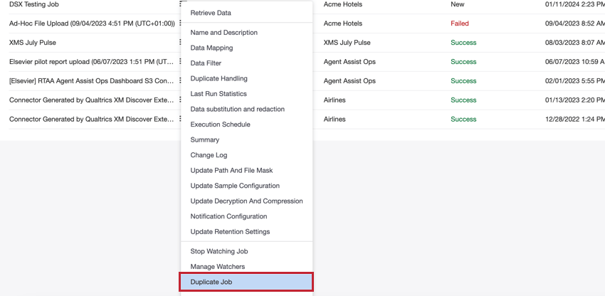 choosing duplicate job from the job options menu
