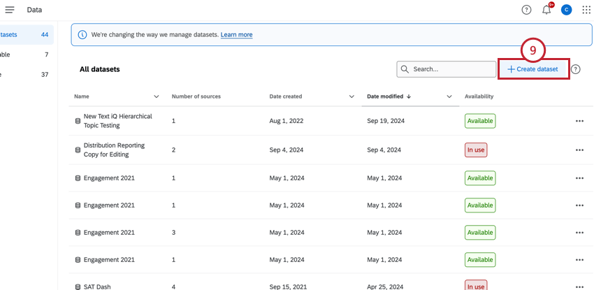 clicking "create dataset" on the data page