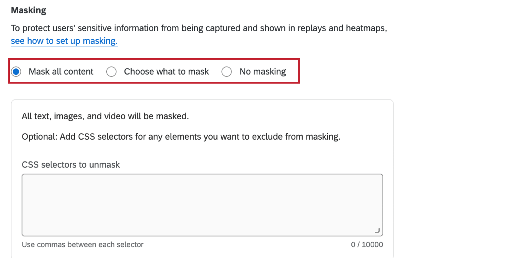 les différentes options de masquage de session