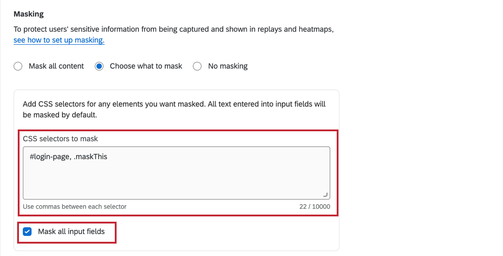 Elegir qué enmascarar y agregar selectores CSS