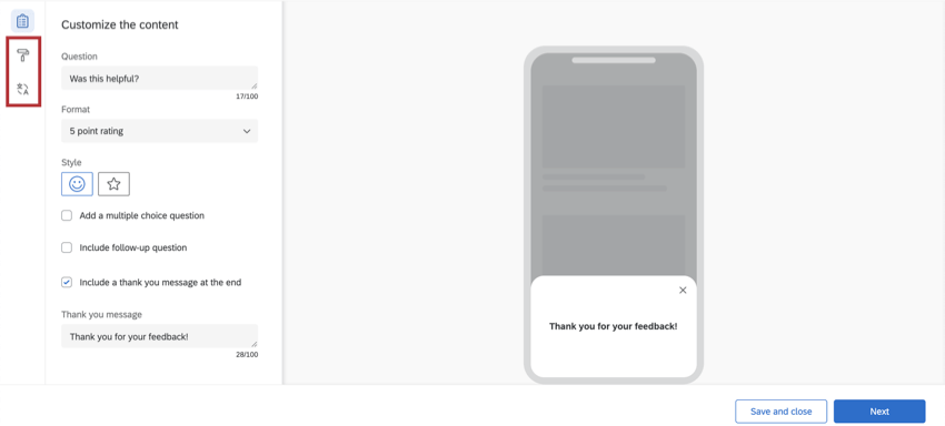 Icônes Apparence et Traductions à lextrême gauche