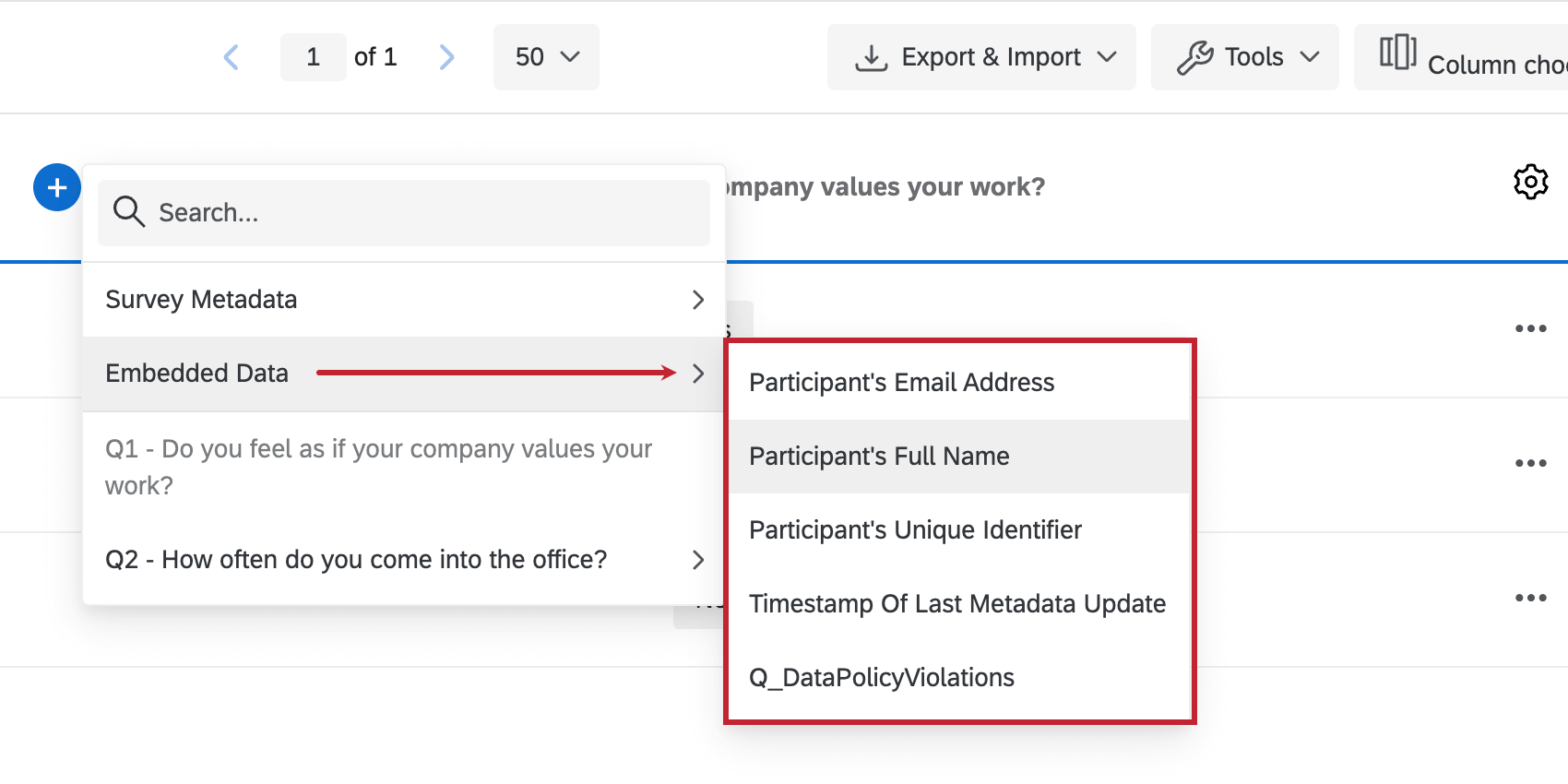 Aufklappen der Dropdown-Liste Filter hinzufügen, um Filteroptionen anzuzeigen