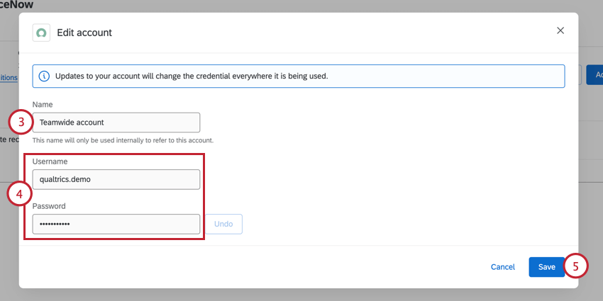 modifica del nome e delle credenziali dellaccount
