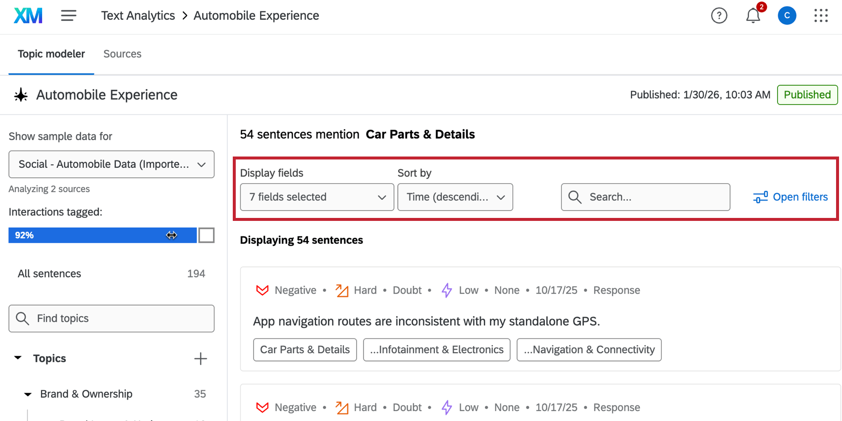 the dropdowns at the top of the model editor for limiting the interactions that appear on the page