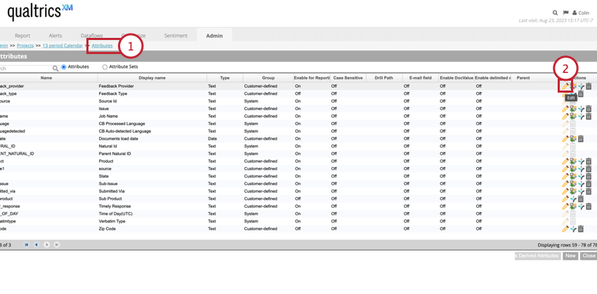 In the attributes tab, clicking Edit