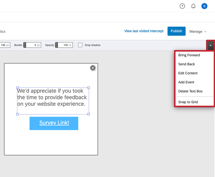 Dropdown-Menü „Zusätzliche Optionen“