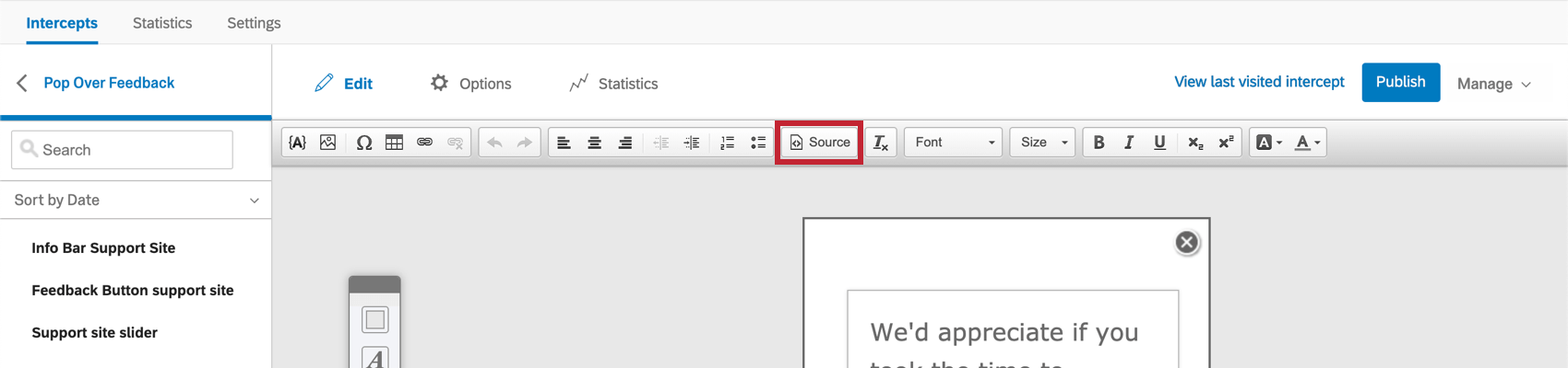 fonte no editor de conteúdo