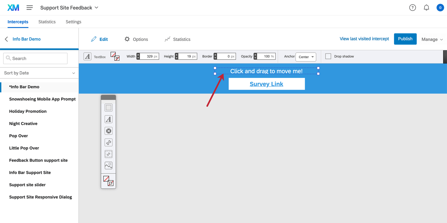 Cliquer et faire glisser pour déplacer le texte