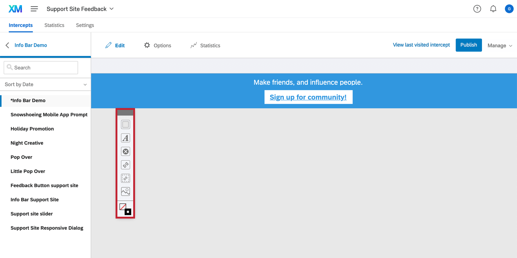 Aggiunta di contenuti a una barra di editing di intercettazioni creative