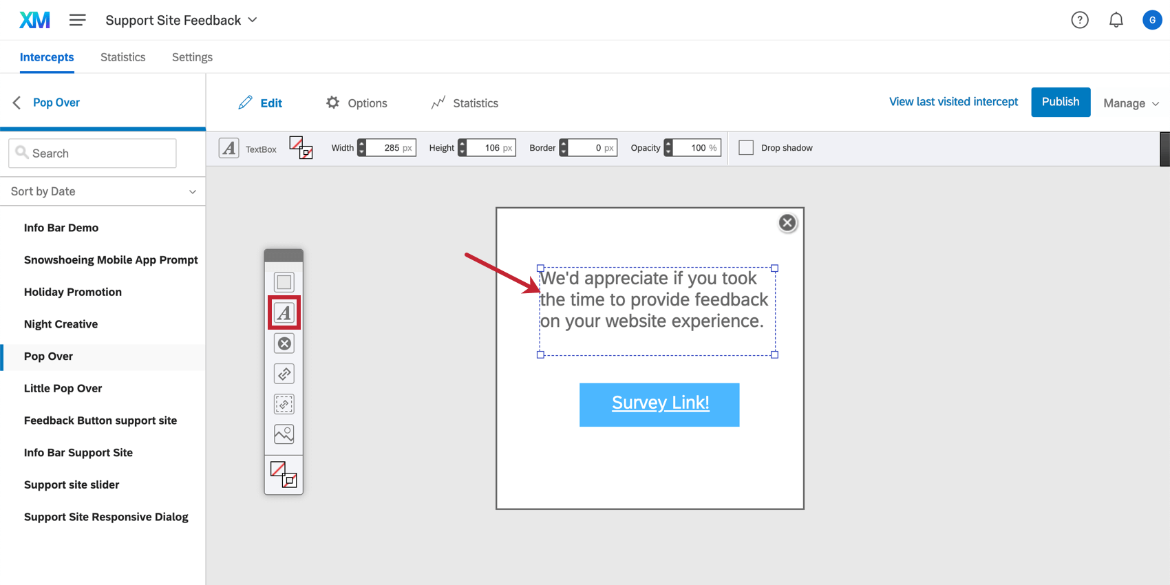 Text box option in the creative