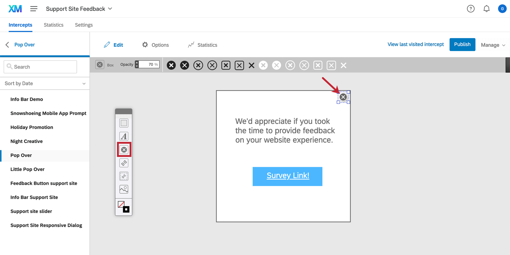 X button to close the creative