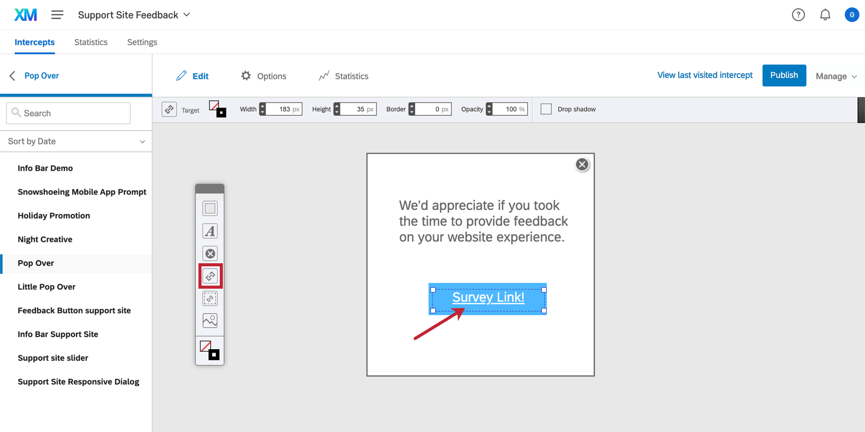Adding a survey link to your creative