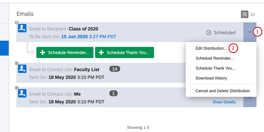 Distribution dropdown menu. First option is edit distribution