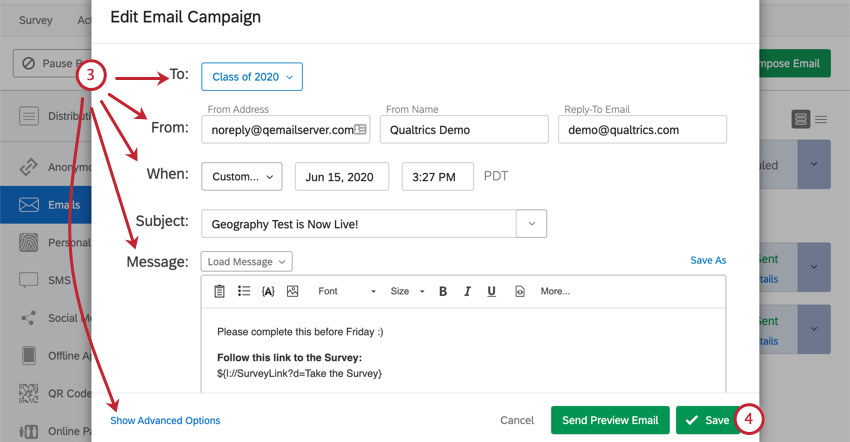 Janela Editar e-mail. Salvar em verde, no canto inferior direito