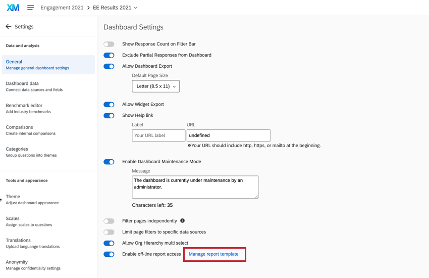 en cliquant sur Gestion de modèles de rapports pour accéder au modèle existant
