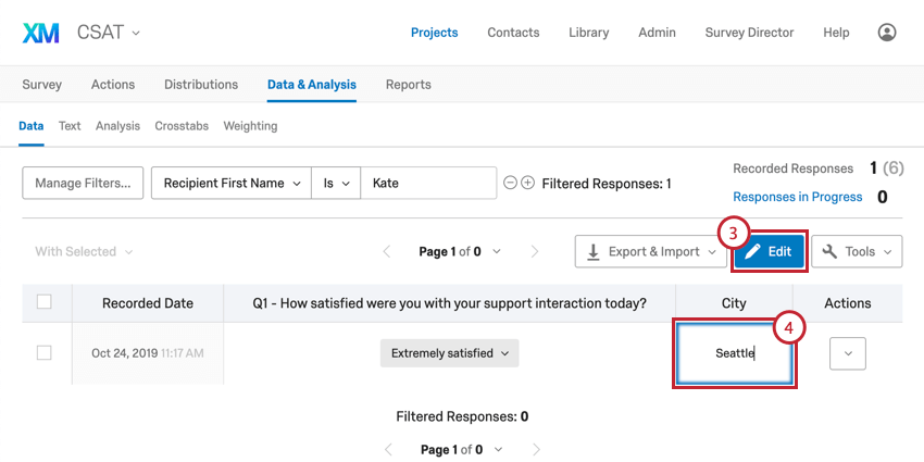 Blue edit button in right; below that, field you want to edit