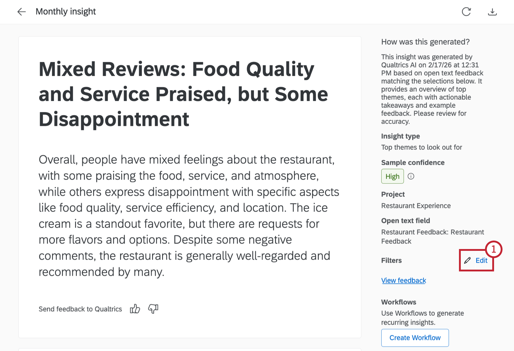 botão de edição destacado avançar da seção de filtros de uma visão