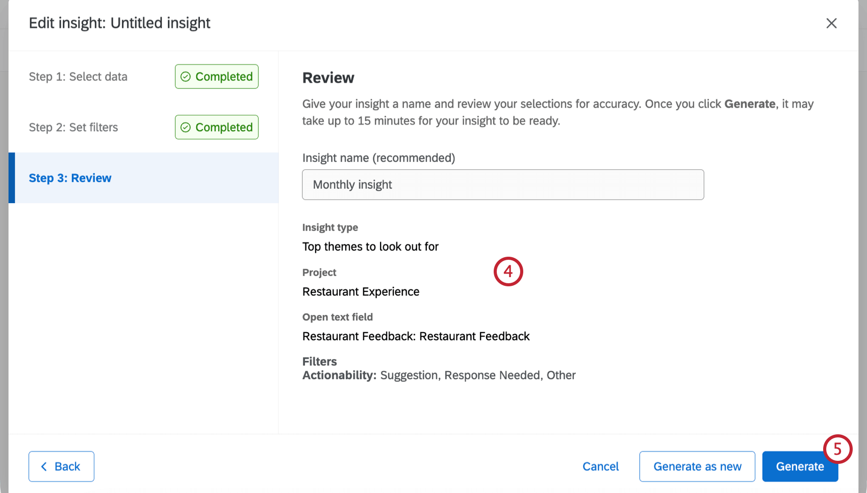 informações sobre um insight no painel revisão