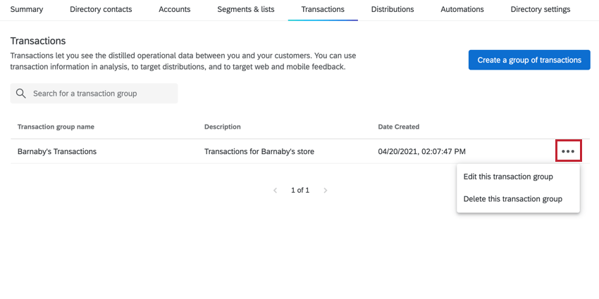 en cliquant sur les trois points situés à côté dun groupe de transactions pour afficher les options du groupe