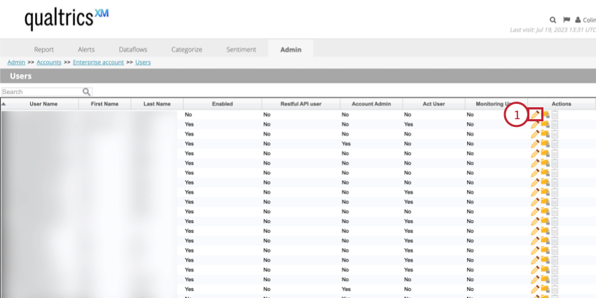 clicking Edit next to a user