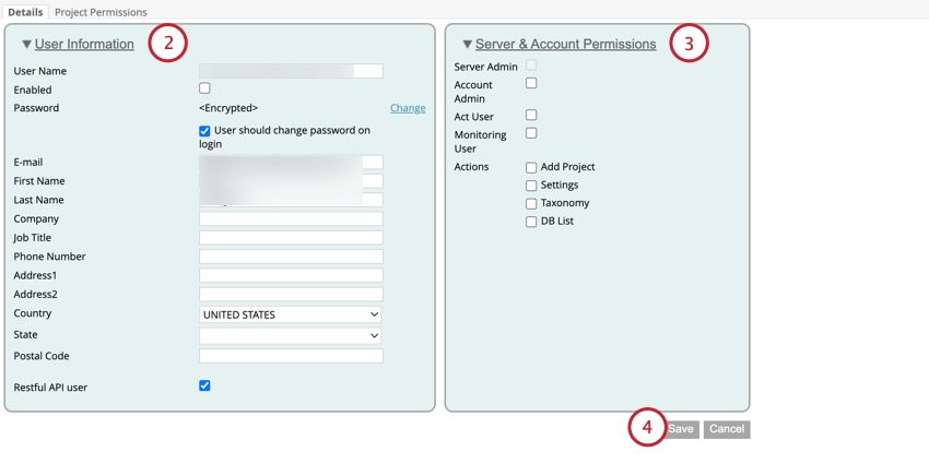 adjusting the user information and permissions