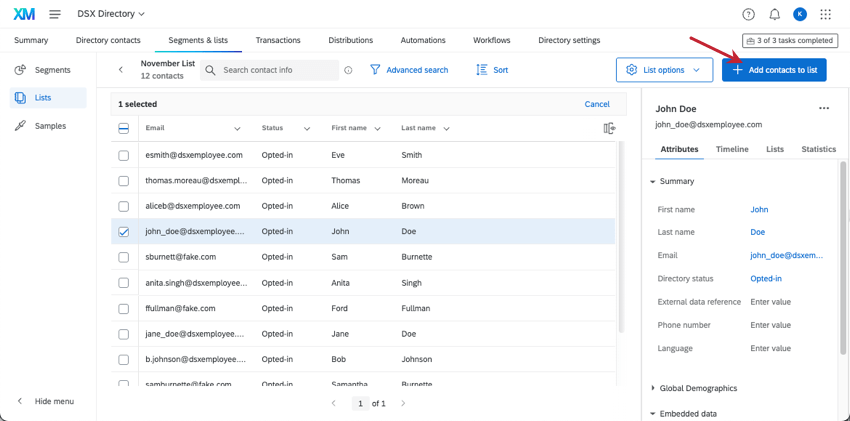 botão add contacts to lista no canto superior direito da lista