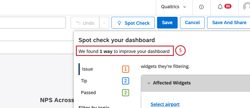 Controllo a campione del finestrino del dashboard