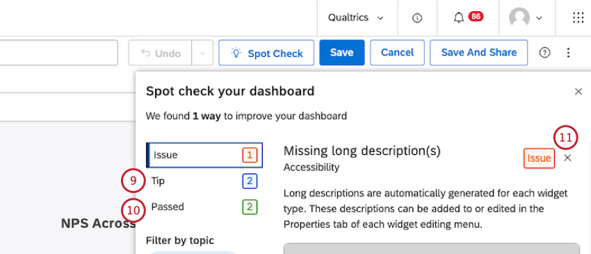 tip and passed in the left sidebar of the spot check window