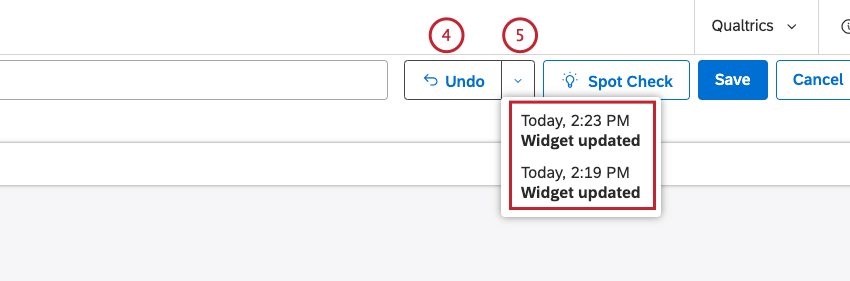 arrow next to undo button expanded, showing revisions to choose from
