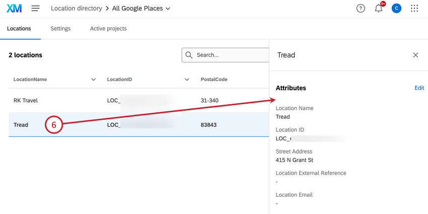 visualizar informações de localização no painel à direita