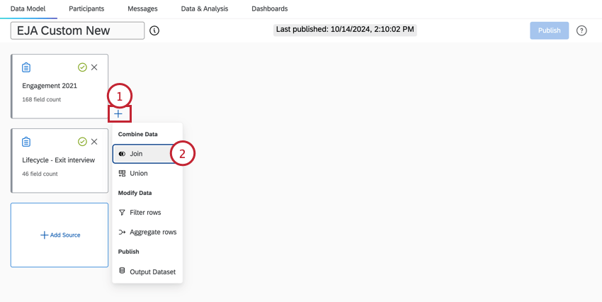 en cliquant sur le signe plus, puis sur joindre