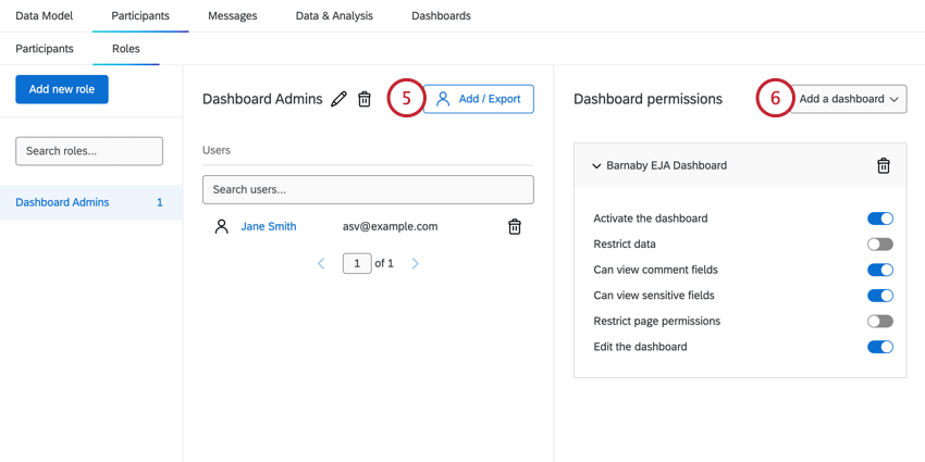 ロールにユーザーを追加し、ダッシュボードアクセスを有効にする。