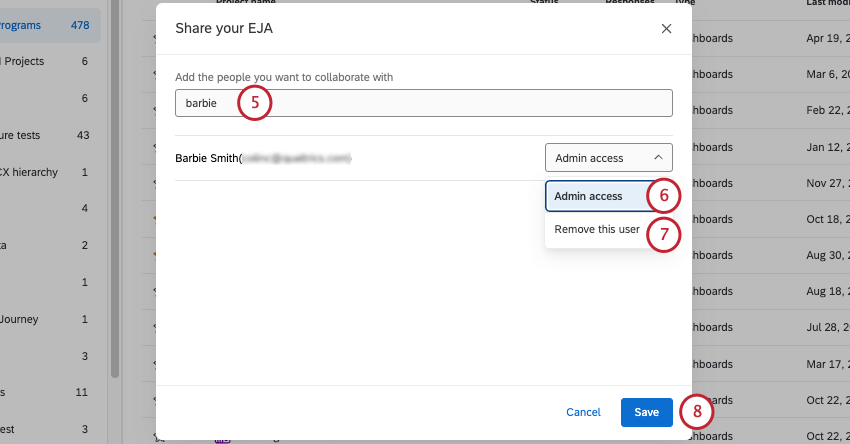 nova janela onde você pesquisa e adiciona colaboradores