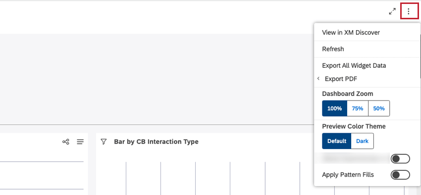 You can open the options menu to access the available options for the dashboard