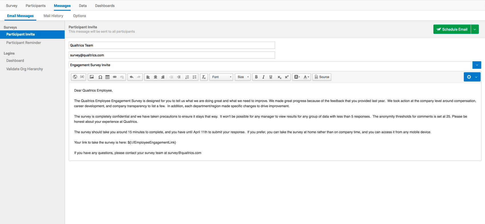 Email Messages section on the Messages page
