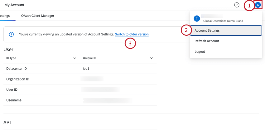 abrir la configuración de cuenta