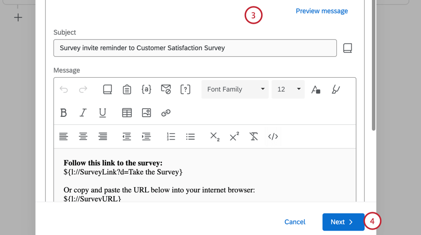 customizing the reminder subject and body