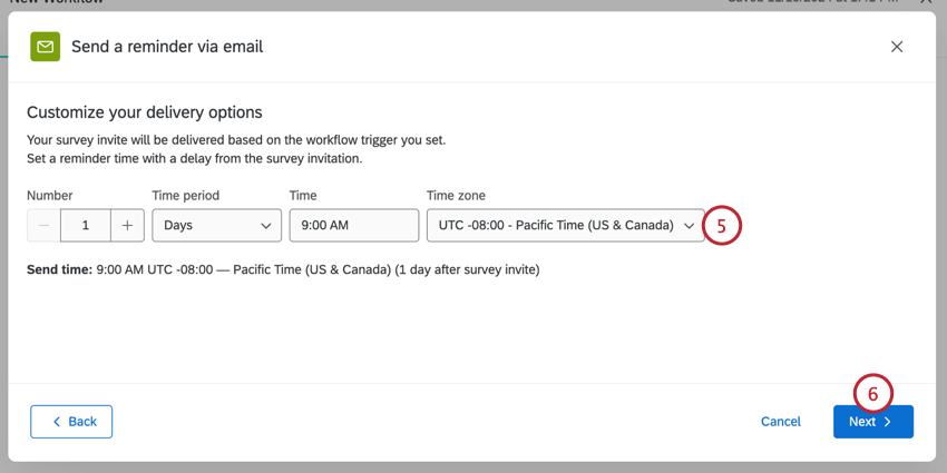 choosing when the reminder should send